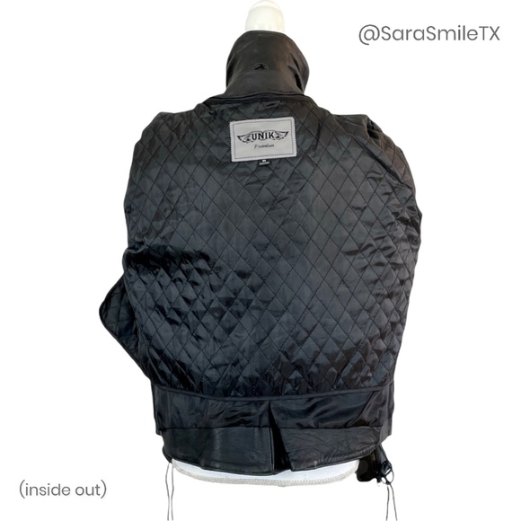 UNIK PREMIUM Genuine Leather Lace-Up Side Insulated Liner Motorcycle Jacket - Picture 14 of 16